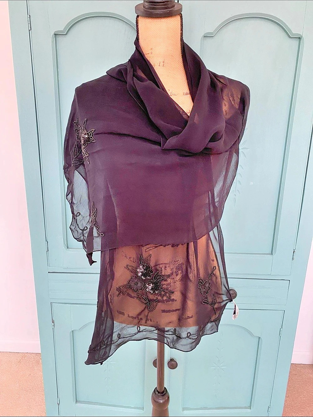 Black Embroidered Sheer scarf